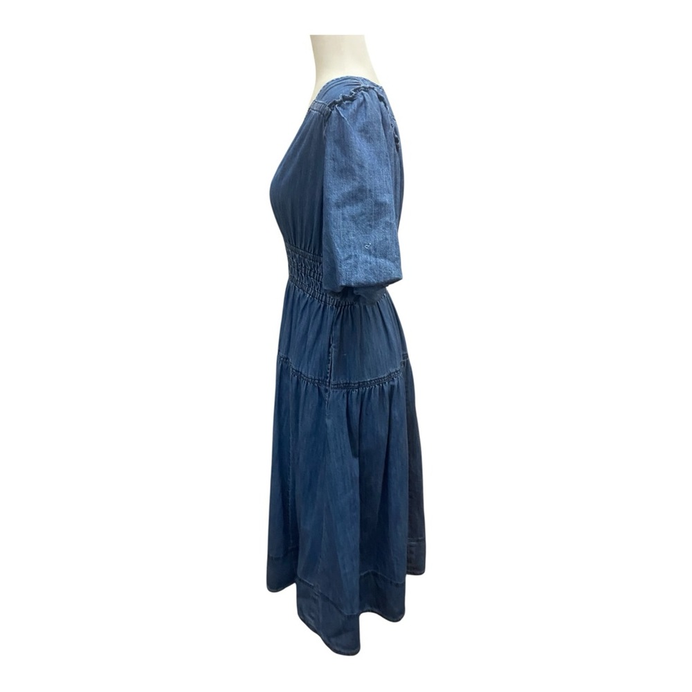 Pilcro Anthropologie Smocked Puff Sleeve Denim Dress Size Small Prairie Blue - Picture 4 of 8